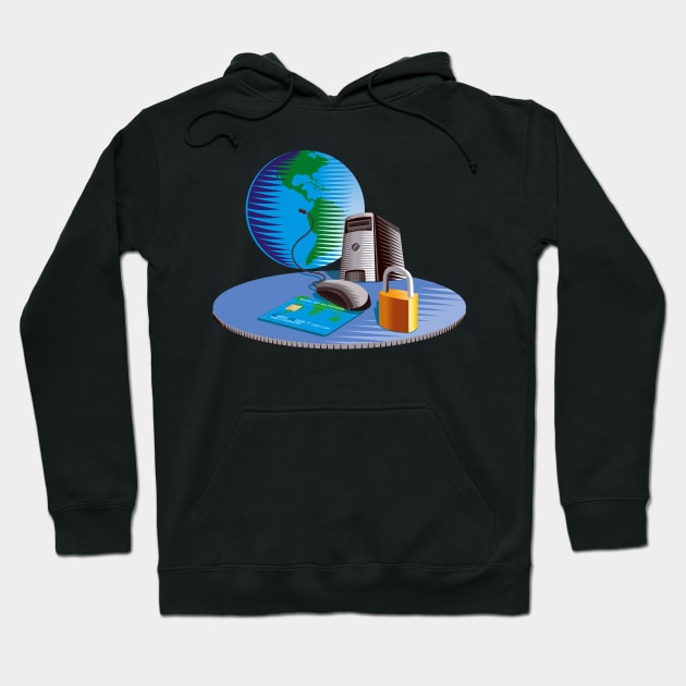 Internet connected to the World Woodcut  Retro Hoodie by retrovectors